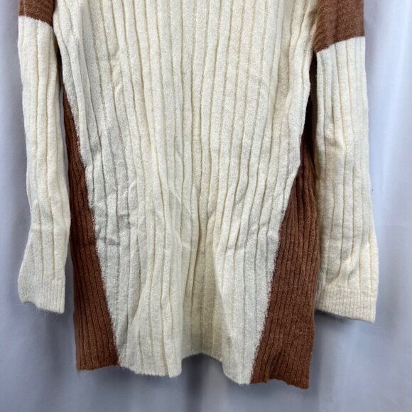 Doe & Rae Womens Turtleneck Sweater Cream/Brown Ribbed Size Small Long Sleeve - Picture 4 of 8